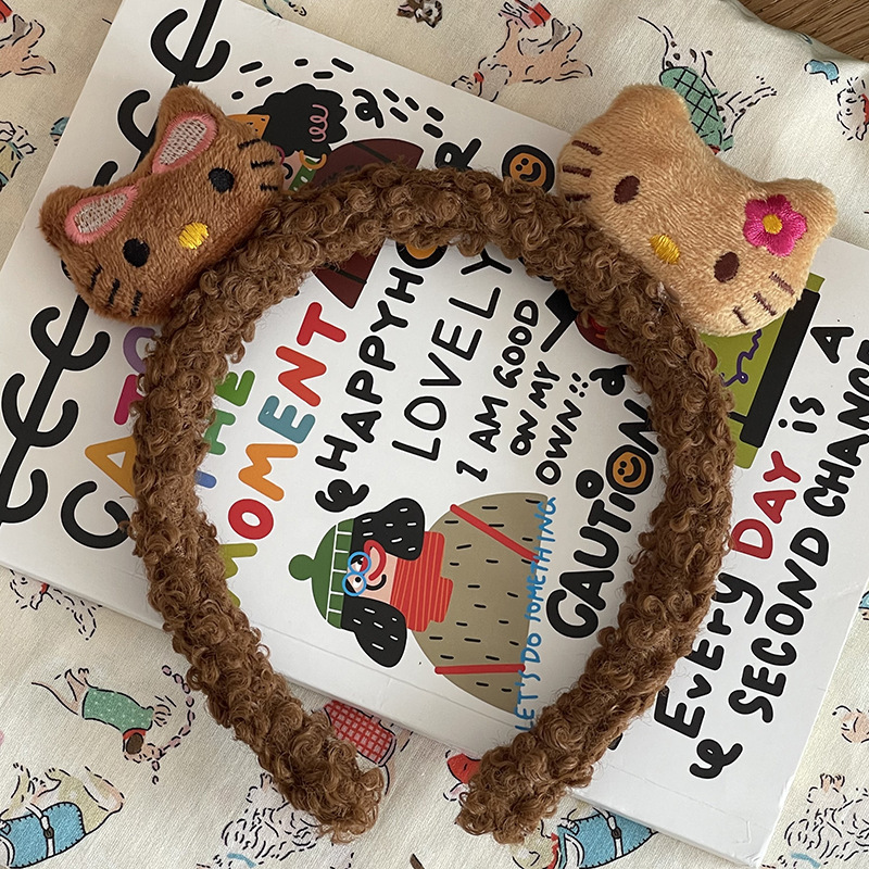 Piero negro KT máscara facial para mujeres hawaianas para lavar la cara especial maquillaje banda de pelo lindos clips de pelusa de gato de dibujos animados