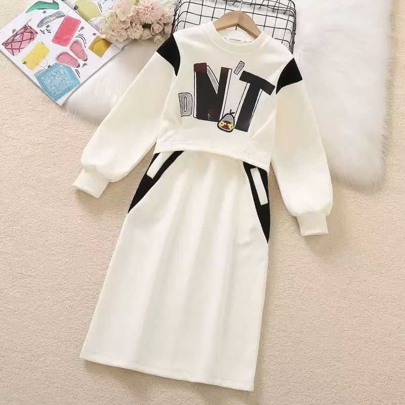 Girls' Korean Style Autumn 2025 New Fashionable Sweatshirt and Skirt Set for Medium and Large Children, Casual Two-Piece Set