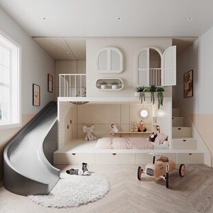 All Solid Wood Children's Room, Whole House Slide, Tree House, Bunk Bed, Solid Wood High Guardrail Bed