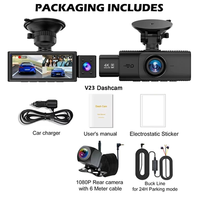 Driving recorder with GPS tracking, wide-angle - 4k-triple-recording-voltage-reduction-cable