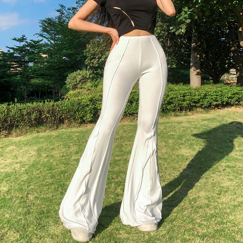 Solid Color Low Waist Sexy Casual Bell Bottom Pants NSRUI60345