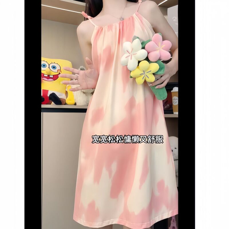 Women's Summer Thin Nightgown with Breast Pads and Suspenders, 2026 New Cartoon Cute Student Summer Pajamas