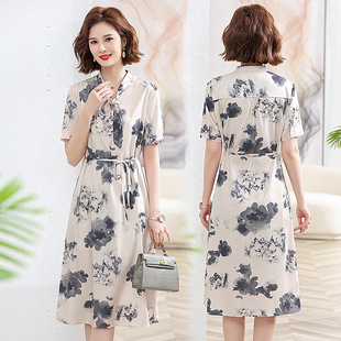 Mom Chiffon Floral dress New Style Western Style Middle-aged and Elderly Women's Summer Dress Elegant 40-year-old Lady