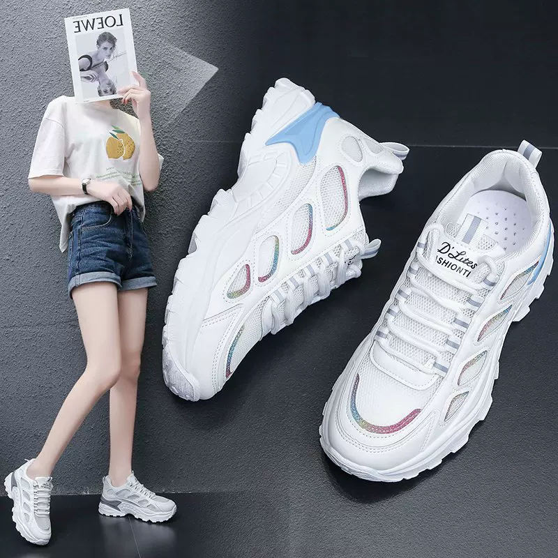 2021 Summer Capital Round Head Low Low Low Daily White Adhesive Shoes Nets Textile Women's Shoes