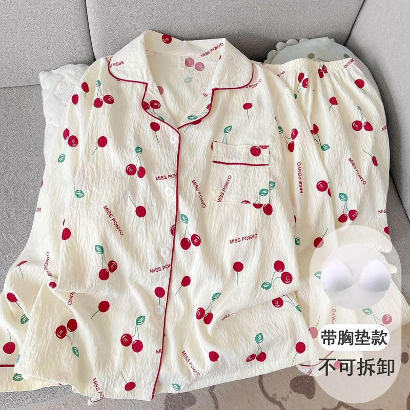 带胸垫mikko睡衣女春秋款云朵纯棉纱可爱外穿学生少女家居服夏季|undefined