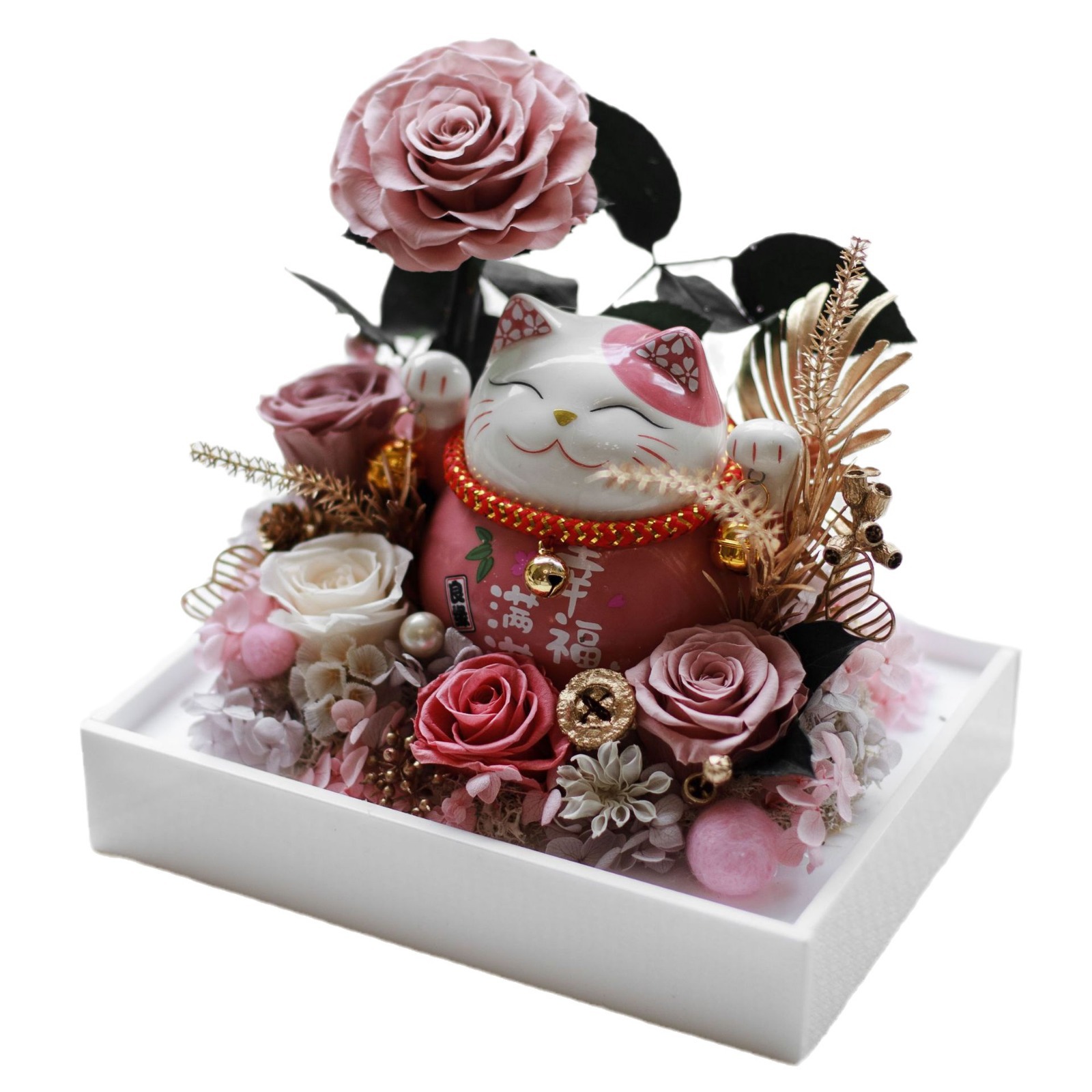 Caixa acrílica de flores para gatos inmortales, flores y rosas, regalo de Año Nuevo, decoraciones de oficina para el hogar