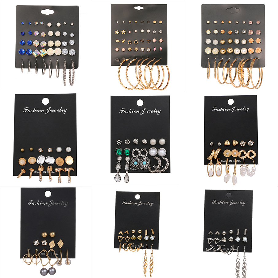 Cross-Border Popular Simple Versatile Earring Set for Women Retro Love High-End Tassel Pendant Earrings Jewelry Wholesale