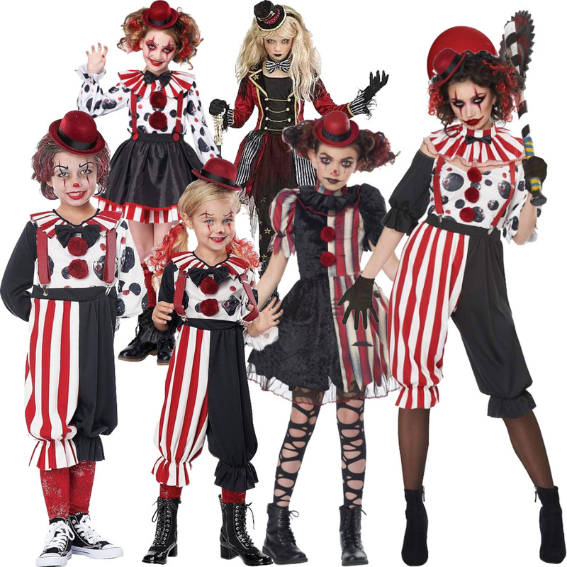 Halloween children's and adult clown costume, holiday dress-up cosplay, ghost clown circus stage performance costume Halloween children's and adult clown costume, holiday dress-up cosplay, ghost clown circus stage performance costume