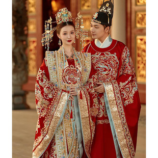 Ming-Style Wedding Attire Chinese-Style Wedding Dress Xiuhe Suit for Men and Women with Phoenix Crown and Red Robe 2025 New Chinese-Style Wedding Dress Bridal Gown