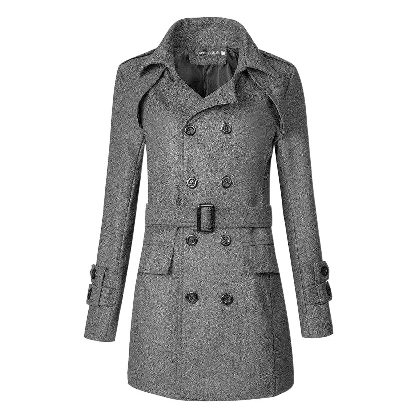Abrigo retro británico de mediana longitud hebilla abrigo de lana de doble fila de lana engrosada para hombres cinturón rompevientos Delgado Otoño e Invierno estilo japonés
