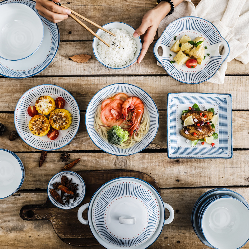 Yuhuo Series Japanese Style Ceramic Tableware Set Household Rice Bowl Noodles Dishes Round Plate Large Soup Bowl Square Plate Wholesale