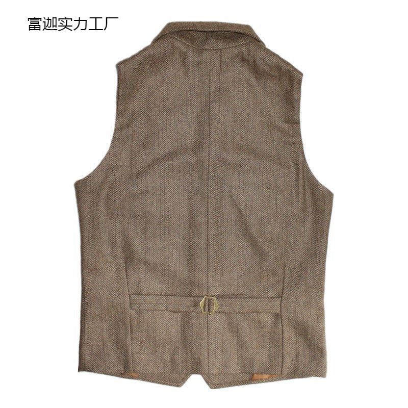 Autumn American Retro Classic Wool Tweed Vest Men's Heavy Suit Casual Vest