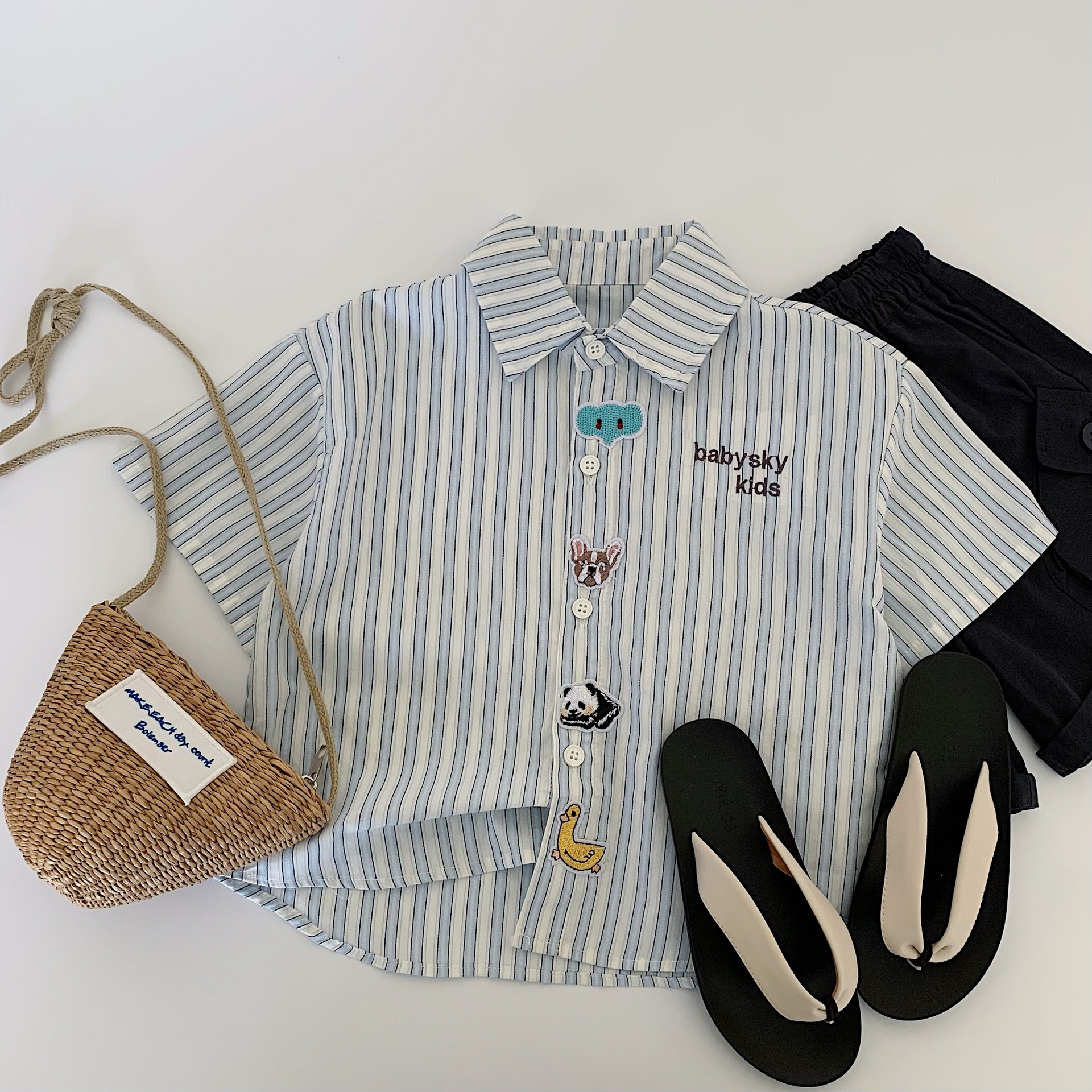 Camisa de manga corta para niños Maibao 2025 verano nuevo estilo coreano camisa a rayas occidental para niños ropa de verano para niños