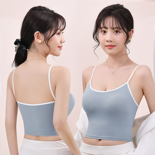 Ice silk padded backless camisole with straps, push-up seamless sports underwear for women, strapless bra for spring and summer