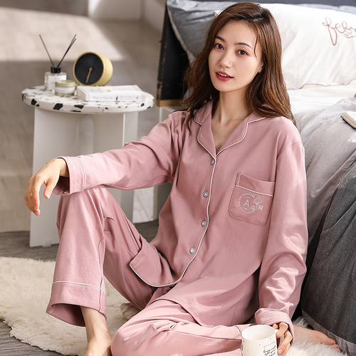 Pajamas women's spring and autumn 100% cotton long-sleeved new large size thin style home wear suit