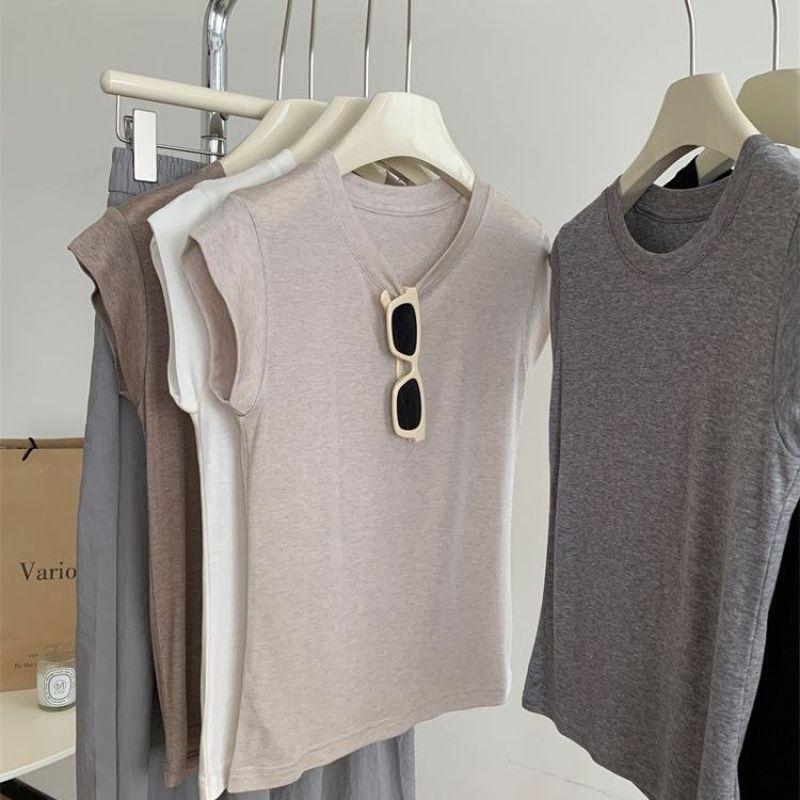 Cotton summer thin short solid color T-shirt