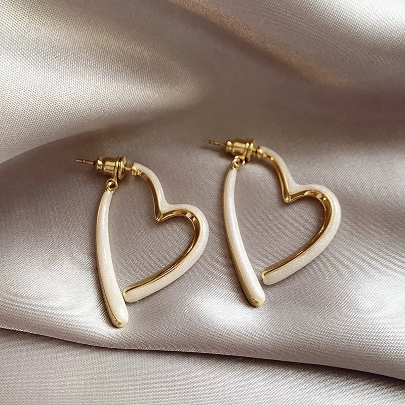 14 # White oil dripping love earrings