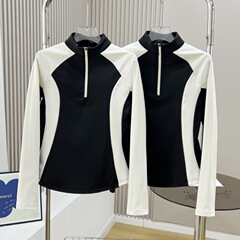 2025年の春の新型の斐家の女性の上着のフィットネス運動は色を合わせて長いtシャツを修理します。