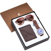 新款男士礼品套装精美包装手表钱包墨镜外贸创意组合套装3pcs/set