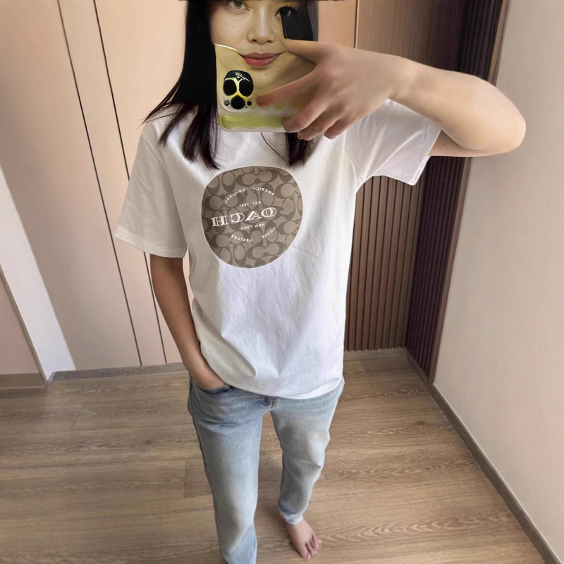 European and American Trendy Brand Kojia Short-Sleeved Women's Classic Round Label Presbyopic Letter Printed T-Shirt Round Neck Cotton Couple Half-Sleeved Shirt European and American Trendy Brand Kojia Short-Sleeved Women's Classic Round Label Presbyopic Letter Printed T-Shirt Round Neck Cotton Couple Half-Sleeved Shirt