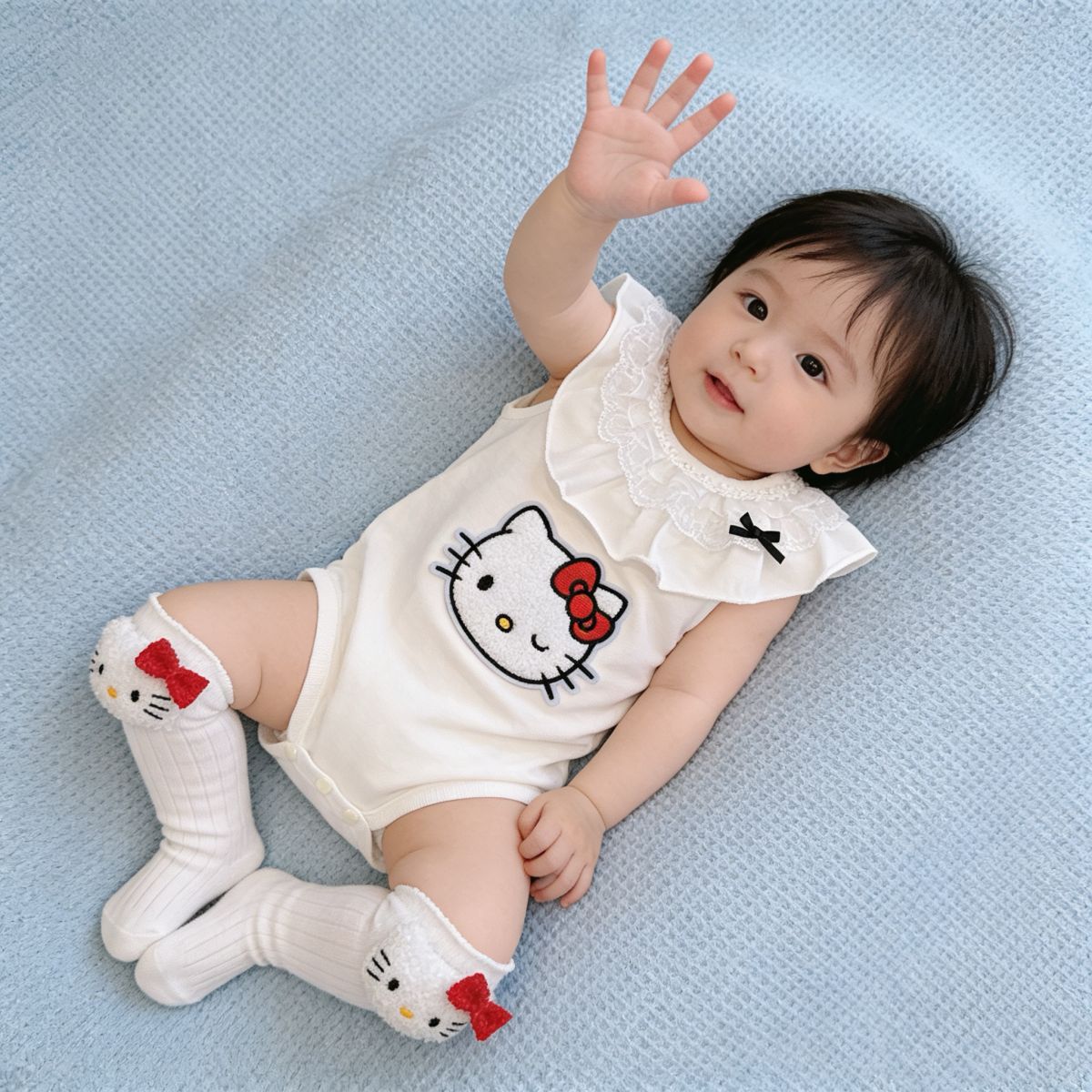 Instagram Style Summer New Arrival Short-Sleeved Baby Triangle Ballet Style Cat Doll Collar Jumpsuit