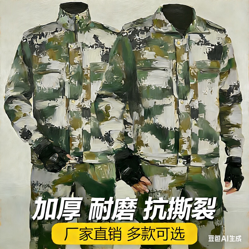Student Military Training Camouflage Uniform Set, Summer Outdoor Training Uniform, Long-Sleeved Camouflage Uniform, Wear-Resistant and Tear-Resistant Work Clothes