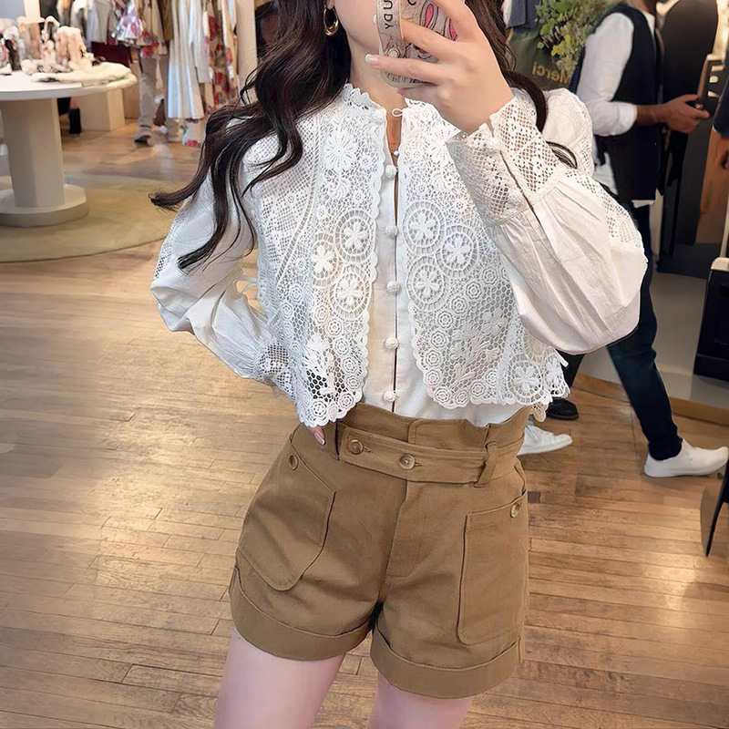 French-Style Niche 2026 Spring/Summer Design Elegant Faux Two-Piece Exquisite Crochet Lace Side-Tie Top 26318
