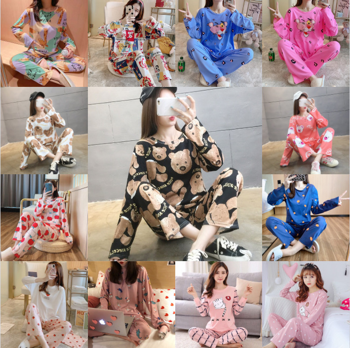 Factory Outlet Special Offer Random Hair Pajamas Women's Spring and Autumn Plus Size Long Sleeve Pants Cute Cartoon Home Clothes Set