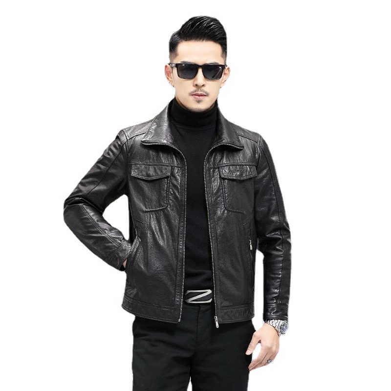 Кожаная куртка для отдыха, натуральная кожа, Slim fit