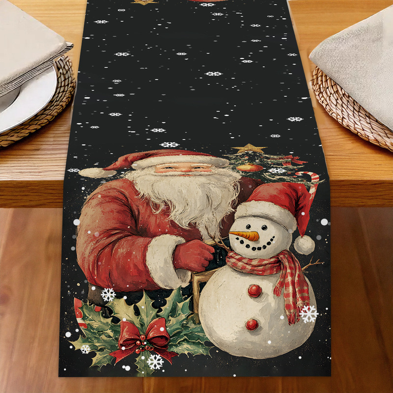 クロスボーダークリスマスリネンテーブルフラグ漫画サンタクローススノーフレークプリントテーブルクロスリビングルームカウンター装飾テーブルクロス|undefined
