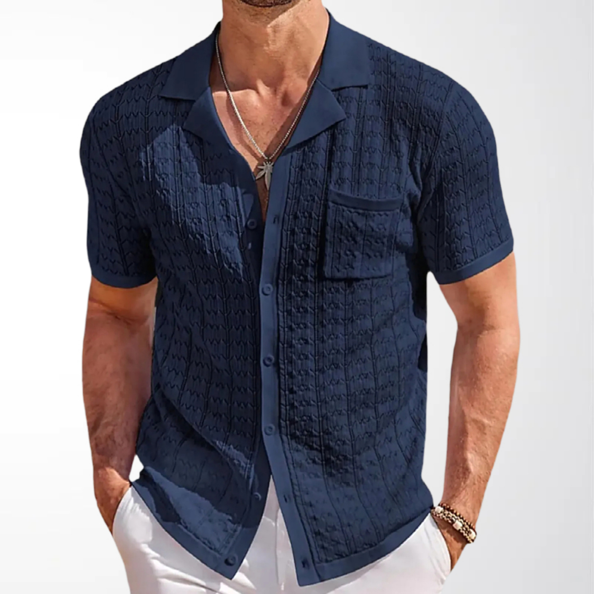 Men's Knitted Cardigan Sweater With Patch Pocket Casual Polo_voghion.com