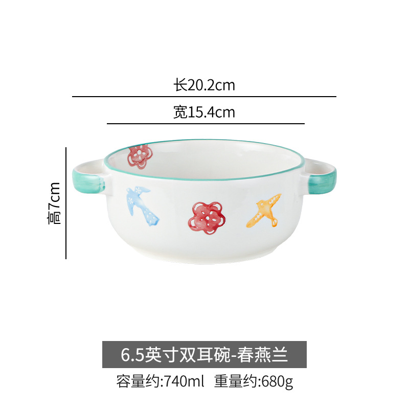 Estilo pintado a mano lindo cerámica binaural fruta ensalada tazón ins estilo postre tazón hogar desayuno tazón de cerámica con tapa