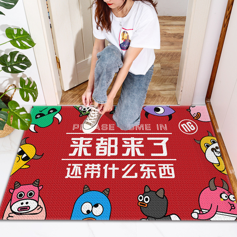 Nacional de moda anillo de seda puerta Mat Puerta de bienvenida PVC impermeable antideslizante pie estera raspado barro frotando suelo se puede cortar