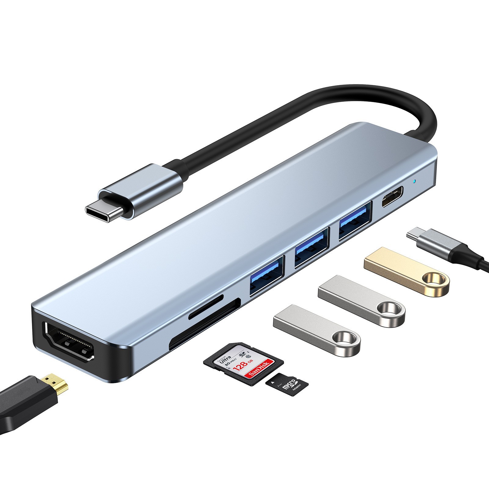 Cinco en uno tipo-c estación de acoplamiento tarjeta de red USB c3.0hub 5-in-1HDMI4K computadora de muelle de expansión portátil