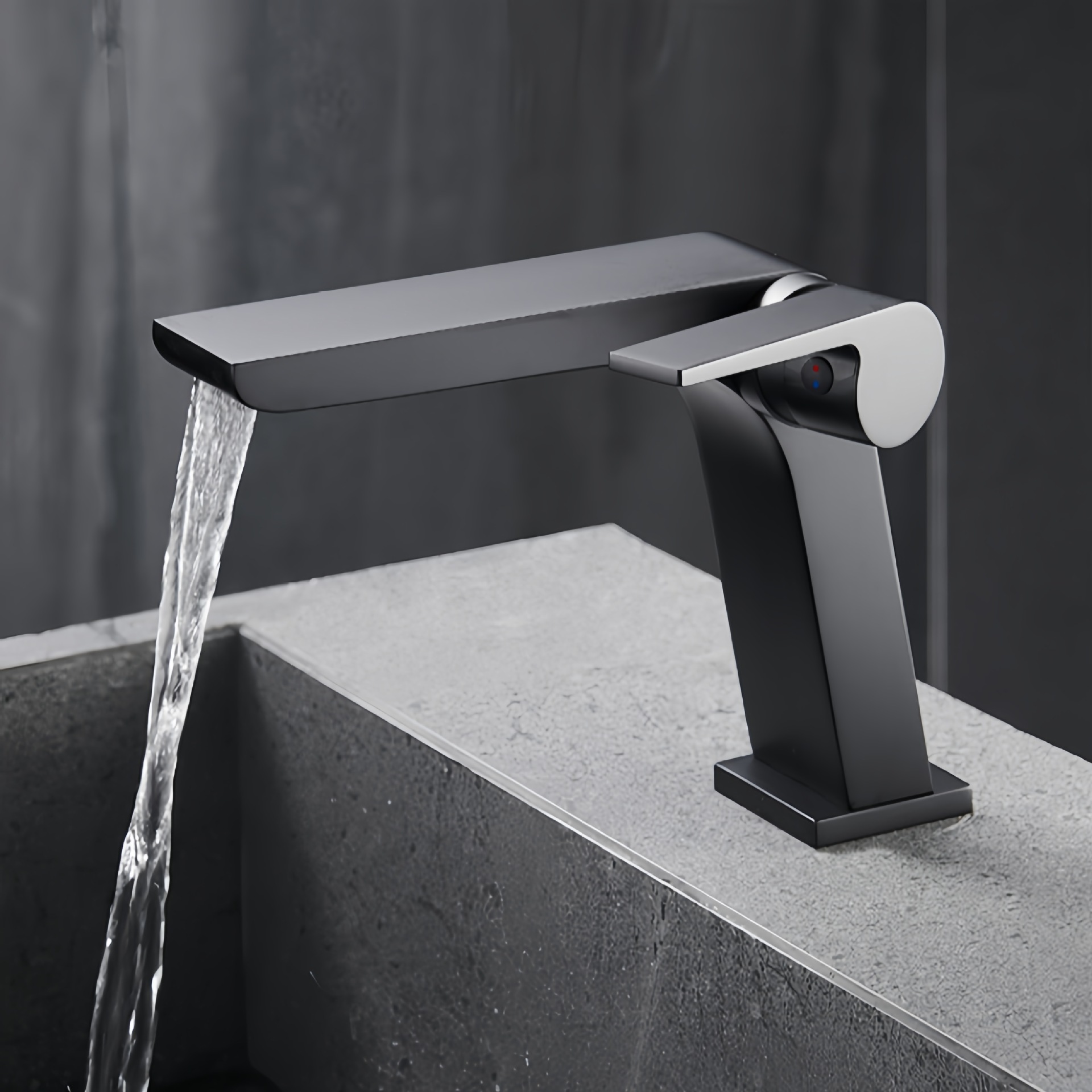 European Gun Gray Waterfall Basin Faucet Bathroom Bathroom Cabinet Household Hot and Cold All-Copper Washbasin Faucet