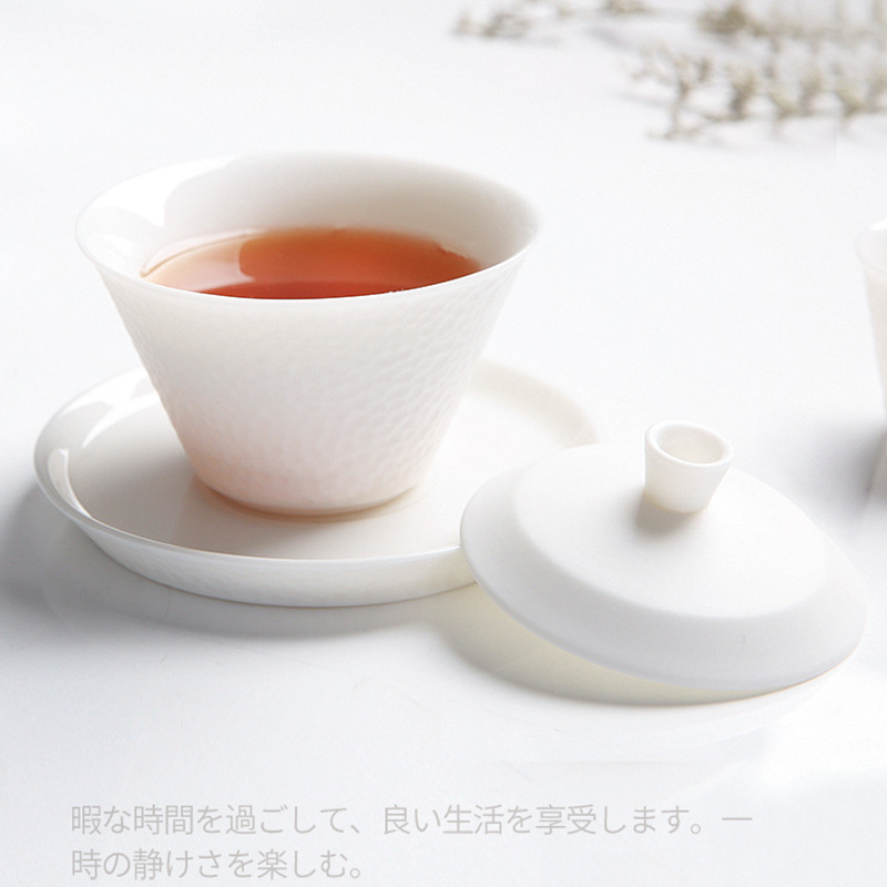 Luz de lujo Kung Fu porcelana blanca Dehua grasa de cabra de jade tetera taza de té cubierta tazón de alta calidad oficina en el hogar caja de regalo