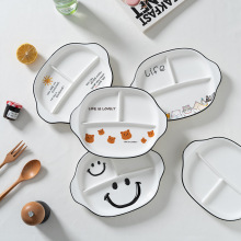 分格盘陶瓷餐具减脂餐盘减肥分餐盘儿童三格盘早餐摆盘卡通分隔盘