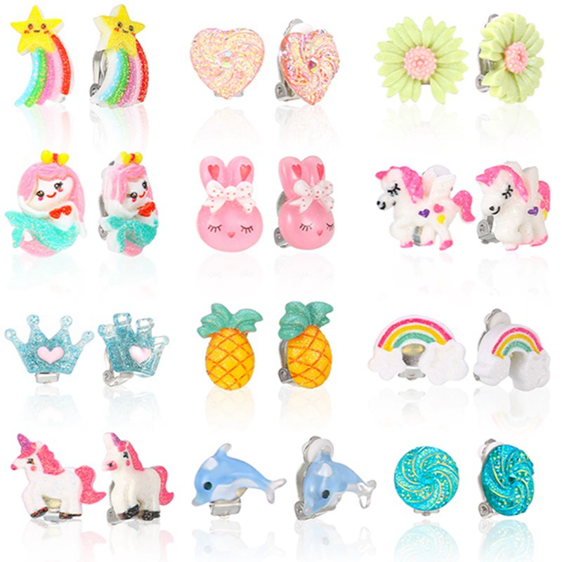 Производитель детей 8 сетки серьги мультфильм без отверстий серьги-зажимы в штучной упаковке Маленькие украшения принцессы