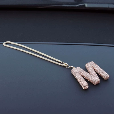 Car hanging: rhinestone car rearview mirror - m-champagne-letter-car-pendant