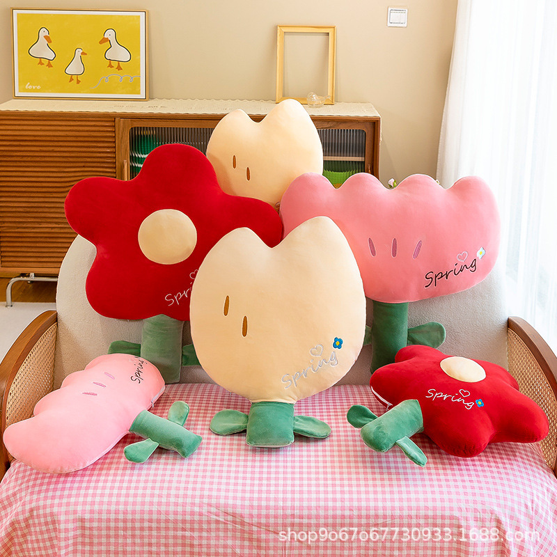 Little Red Flower Nap Pillow Cushion Doll Plush Toy Cute Tulip Pillow Flower Popular Wedding Interactive