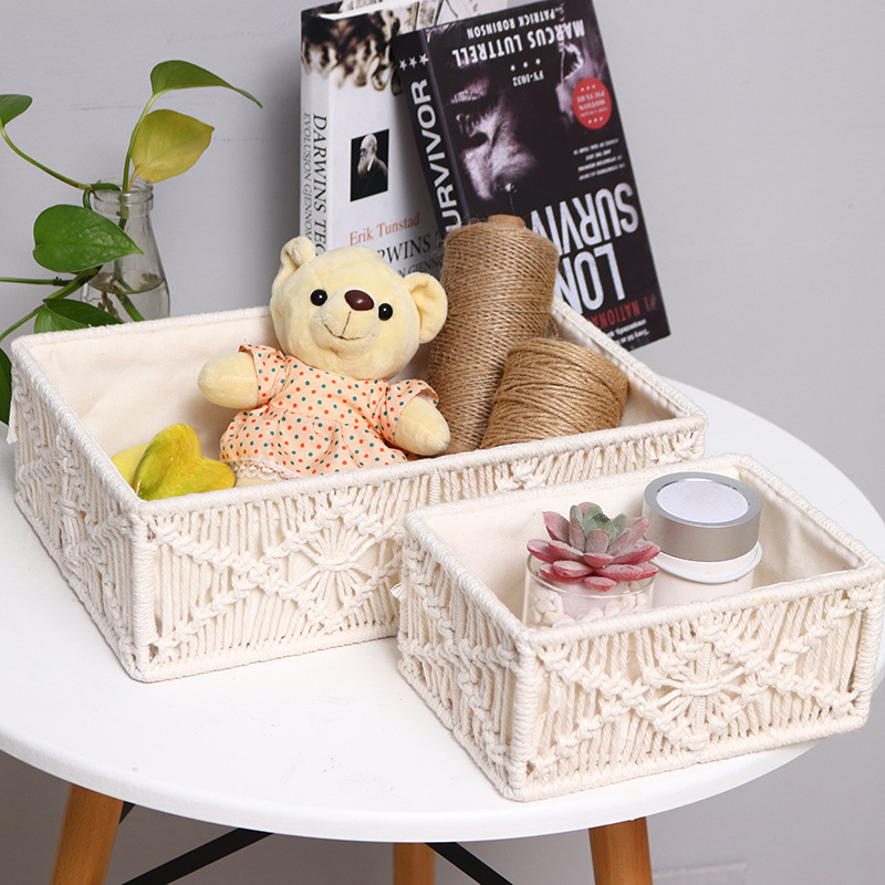 Cross-border European-style desk storage box, cotton rope woven toy storage box, room miscellaneous cotton rope woven storage box