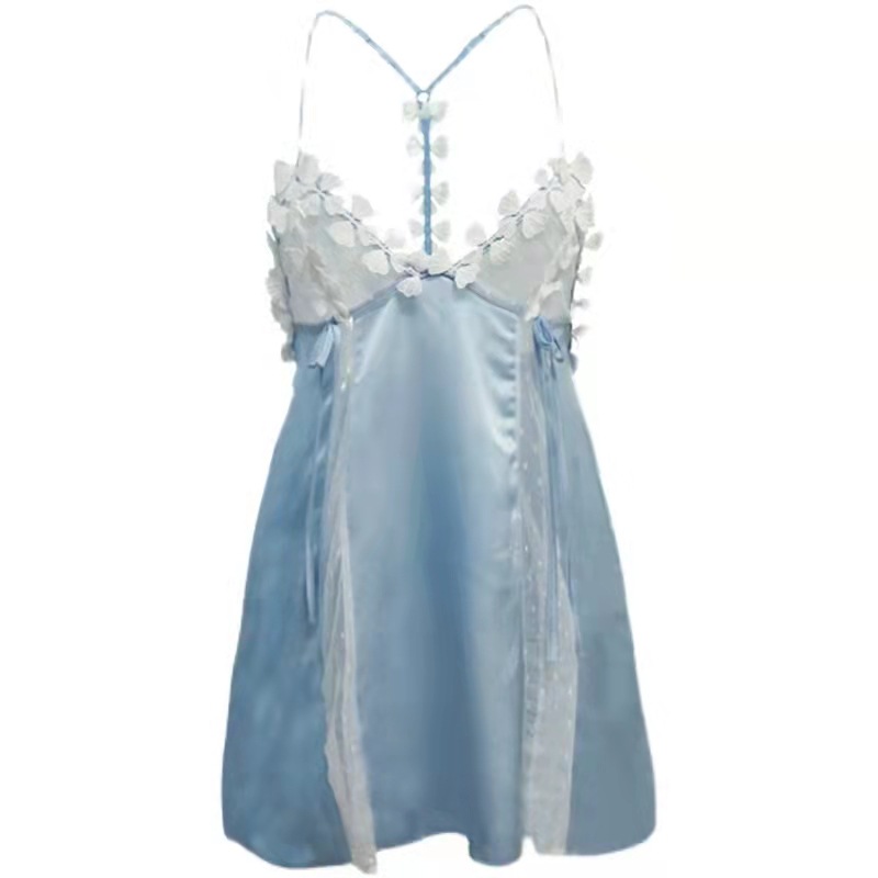 Lace Babydoll Sling Nightgown with Matching Panties, Sheer Mesh Pink, One Size — detail image 11