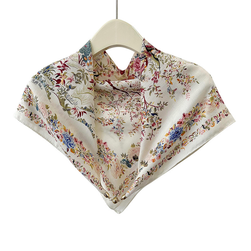 Otoño e invierno nueva pequeña bola dorada hebilla magnética bufanda cuadrada de algodón y lino elegante versátil bufanda de protección de cuello multifuncional para mujer EN VIVO caliente