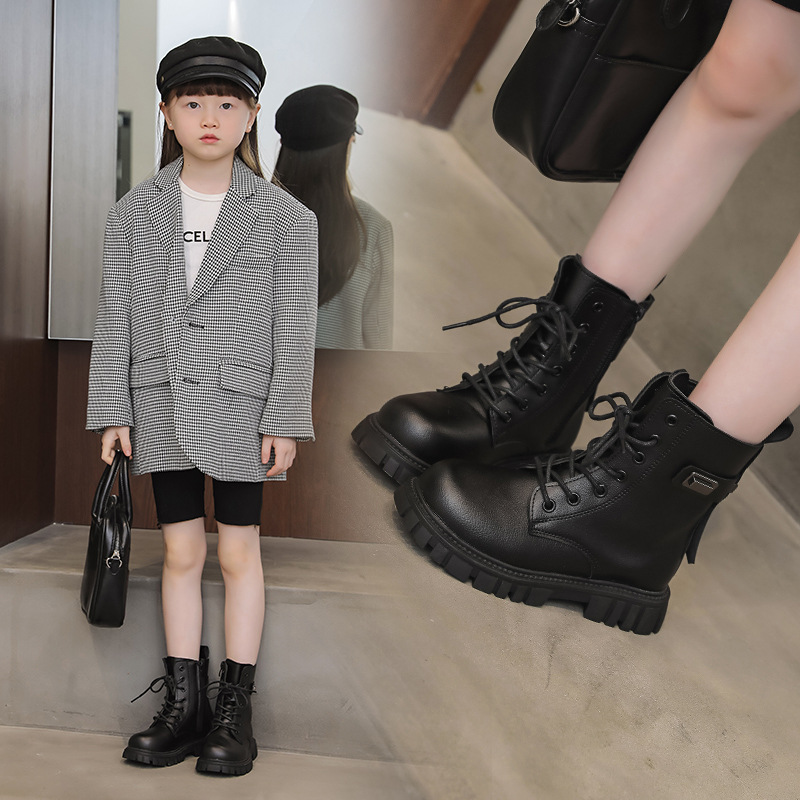 Children's Martin boots, girls' plush soft sole leather boots, autumn and winter westernized British style short boots,_voghion.com