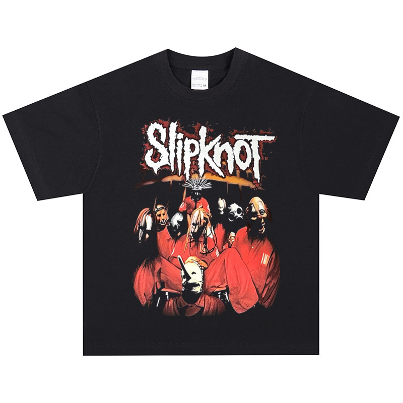 Slipknot rock metal t-shirt, American retro street style, distressed short-sleeve, vintage trendy long-sleeve