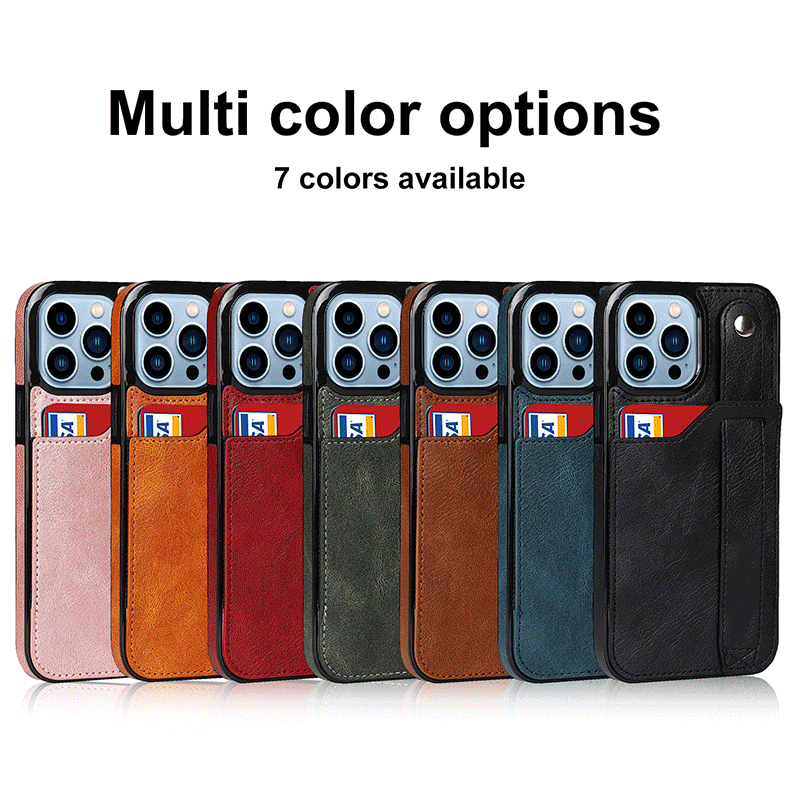 apply iPhone13ProMax Mobile phone shell S22 Insert card Leather sheath Wrist band Back cover Cross border protect Leather sheath