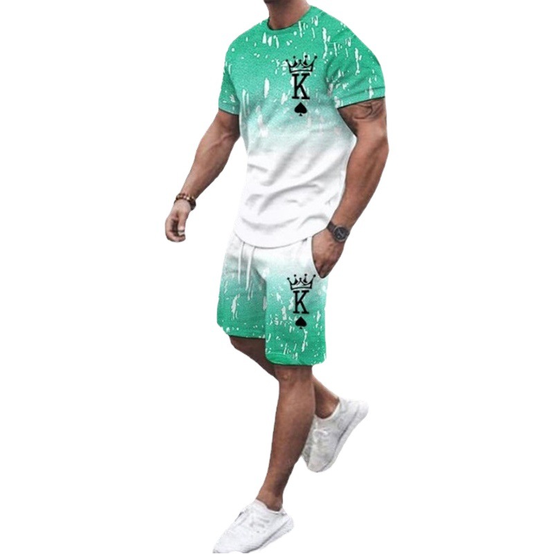 Comercio exterior transfronterizo verano nuevos hombres de manga corta impresa en 3D + traje de pantalones cortos verano deportes y ocio traje de dos piezas