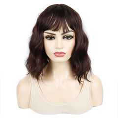 Water ripple wig, colorful daily short hair fluffy thin bangs wig, short curly hair wig