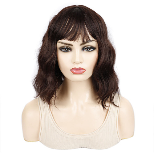 Water ripple wig, colorful daily short hair fluffy thin bangs wig, short curly hair wig