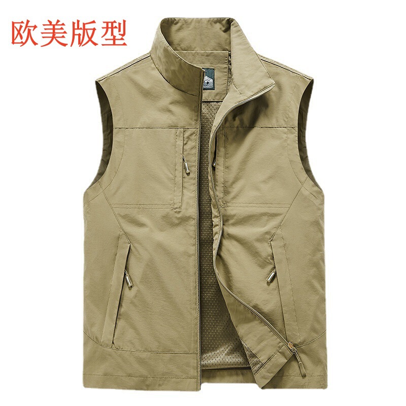 European and American Men's Fishing Vest Casual Practical Travel Hunting Tooling Outdoor Flying Vest Multi-Pocket Jacket Factory